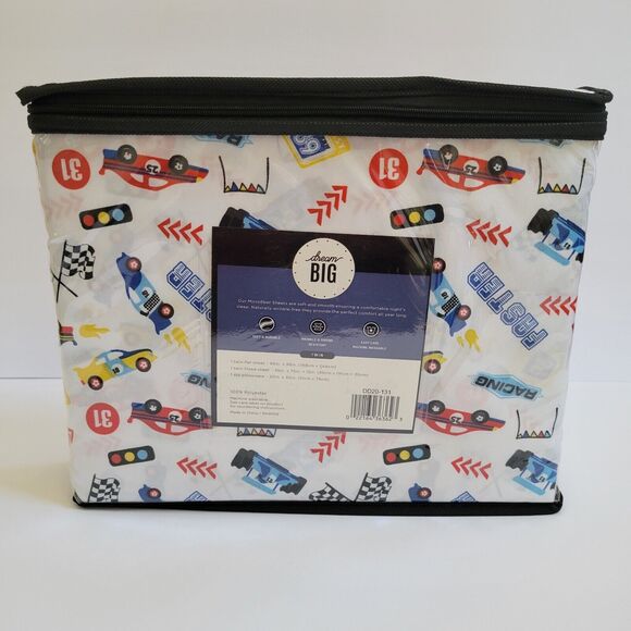 Racing Race Car Speed Sports Indy Nascar Theme 3 pc Twin Sheet Set Kids Checker - Picture 2 of 10